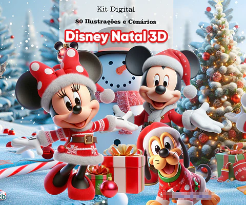 Kit Digital Disney Natal  Mickey e Minnie 3d Arquivo em Png 