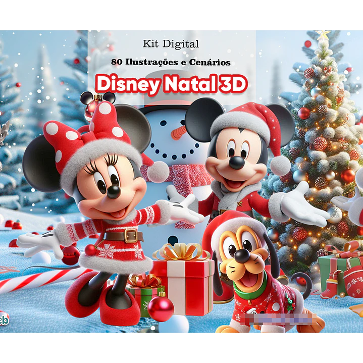 Kit Digital Disney Natal  Mickey e Minnie 3d Arquivo em Png  1