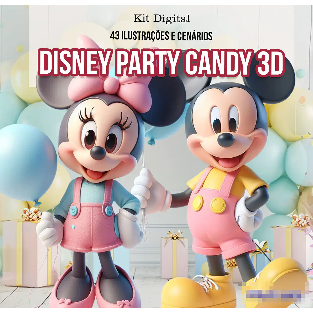 Kit Digital Disney Party Candy Mickey e Minnie Arquivo em Png  1