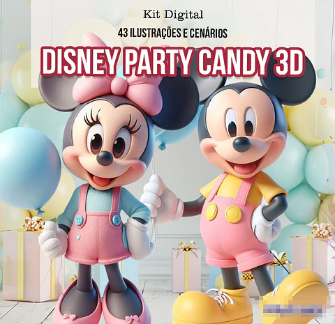 Kit Digital Disney Party Candy Mickey e Minnie Arquivo em Png 