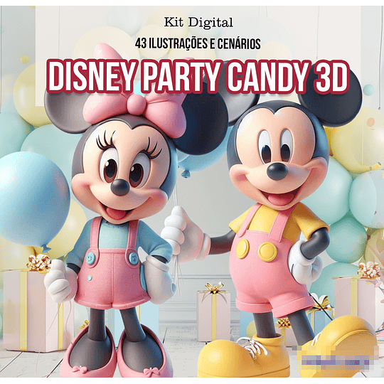 Kit Digital Disney Party Candy Mickey e Minnie Arquivo em Png 