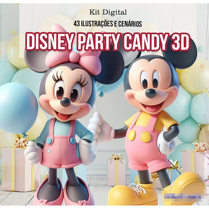 Kit Digital Disney Party Candy Mickey e Minnie Arquivo em Png  1