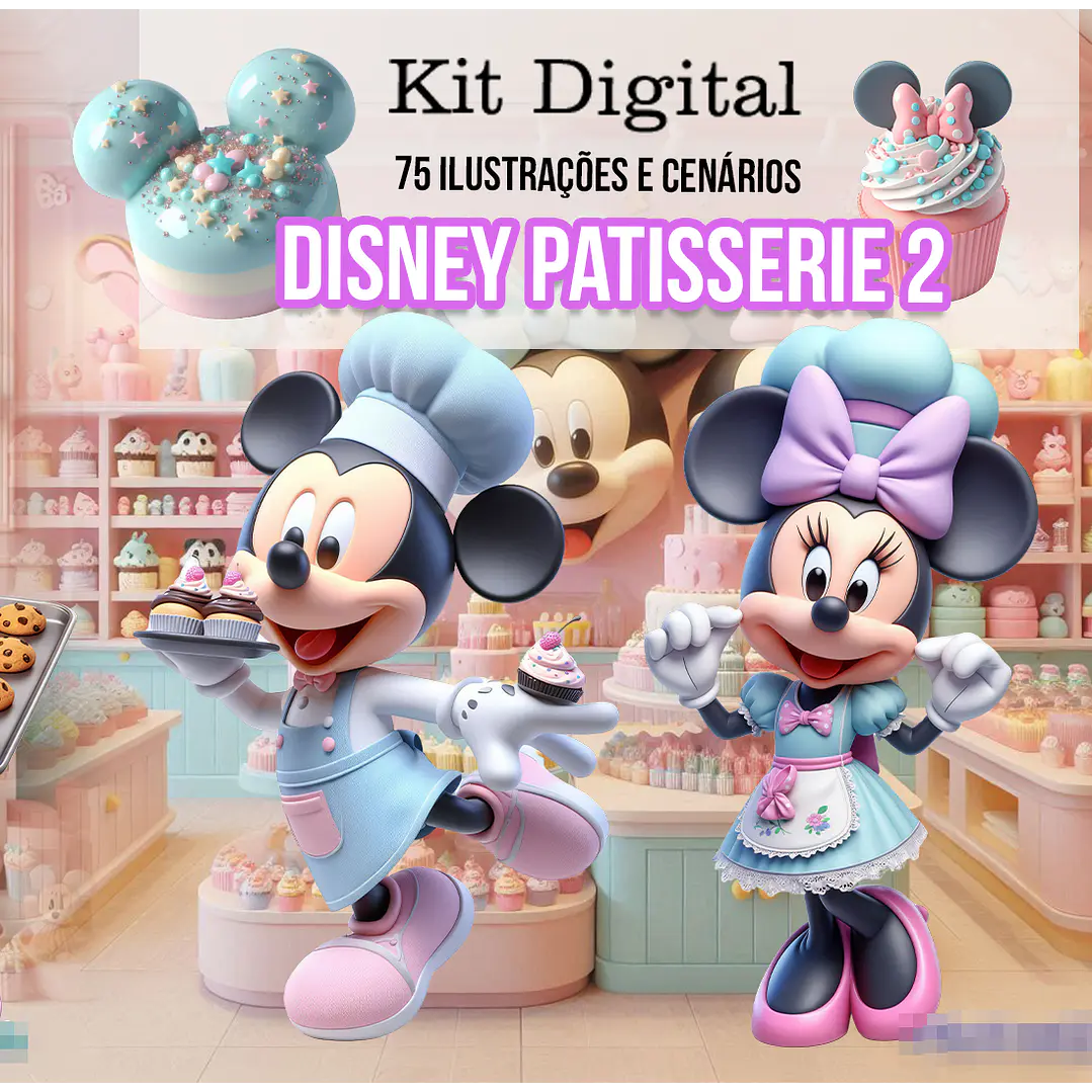 Kit Digital Disney Patisserie Mickey e Minnie Arquivo em Png 1