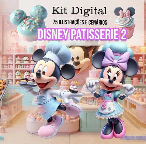 Kit Digital Disney Patisserie Mickey e Minnie Arquivo em Png