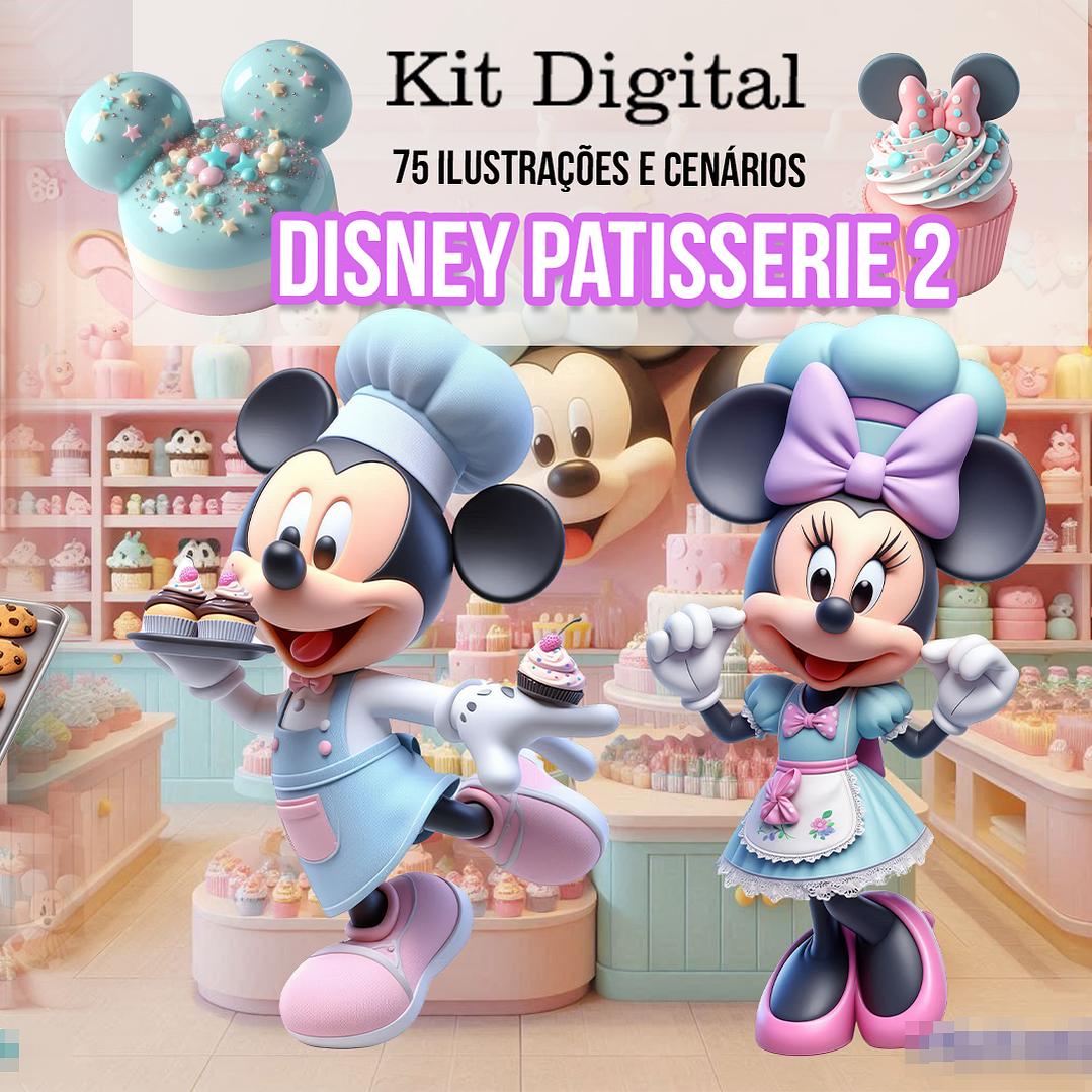 Kit Digital Disney Patisserie Mickey e Minnie Arquivo em Png 1
