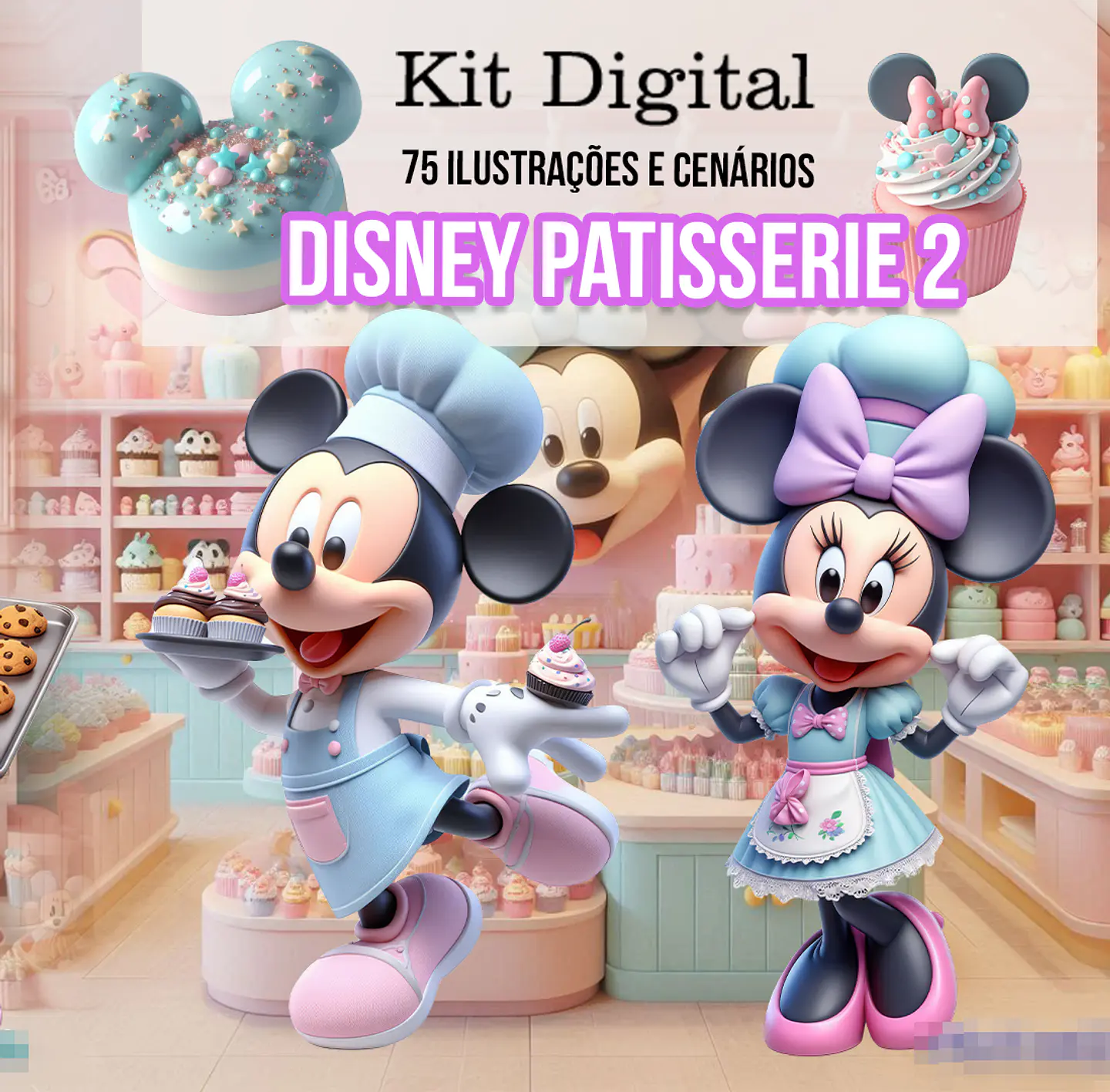 Kit Digital Disney Patisserie Mickey e Minnie Arquivo em Png 1