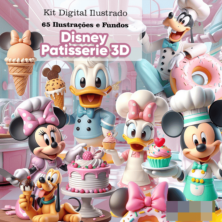 Kit Digital Disney Patisserie Mickey e Minnie 3d Arquivo em Png  1
