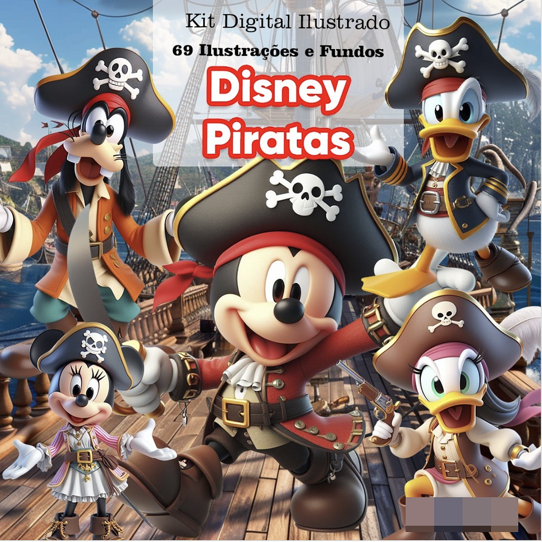 Kit Digital Disney Mickey Pirata Arquivo em Png  1