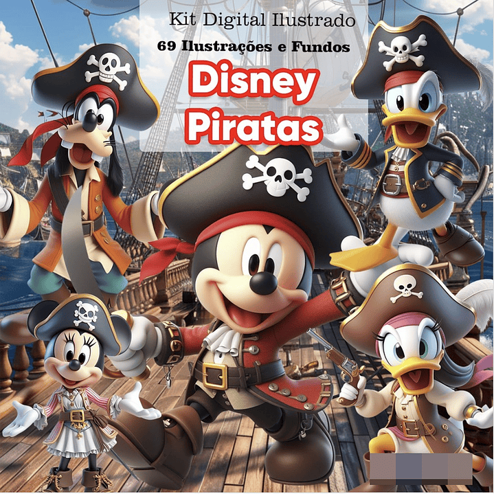 Kit Digital Disney Mickey Pirata Arquivo em Png  1