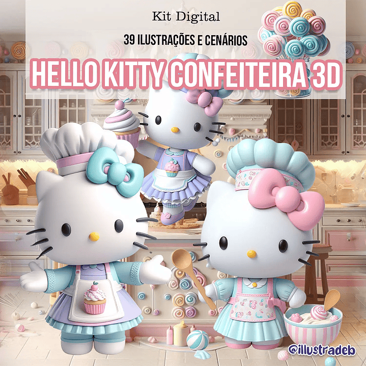 Kit Digital Hello Kitty Confeitaria 3d Arquivo em Png  1