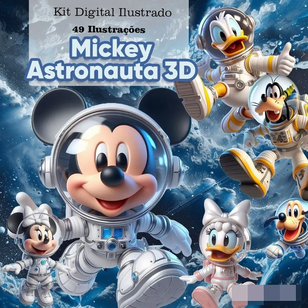 Kit Digital Mickey Astronauta 3d Arquivo em Png 1