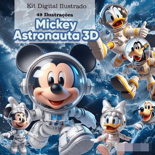 Kit Digital Mickey Astronauta 3d Arquivo em Png