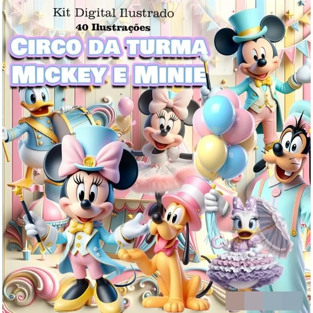 Kit Digital Mickey e Minnie Circo Candy 3d Arquivo em Png  1