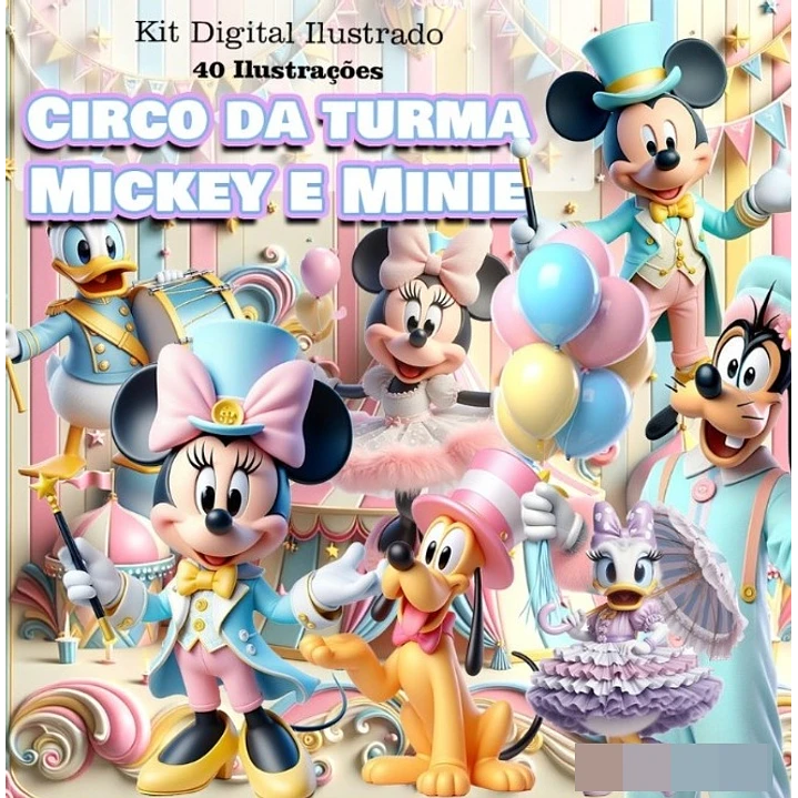 Kit Digital Mickey e Minnie Circo Candy 3d Arquivo em Png  1