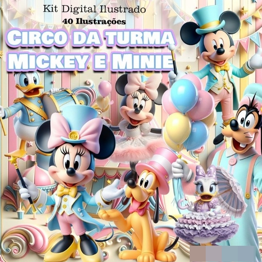 Kit Digital Mickey e Minnie Circo Candy 3d Arquivo em Png  1