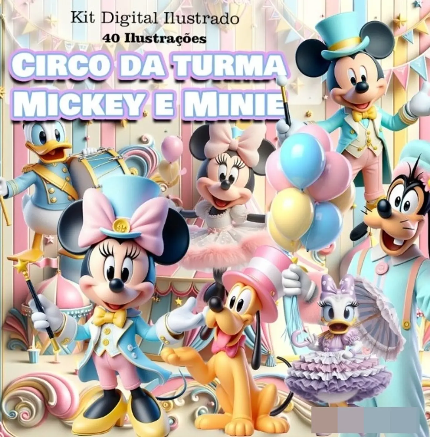 Kit Digital Mickey e Minnie Circo Candy 3d Arquivo em Png  1