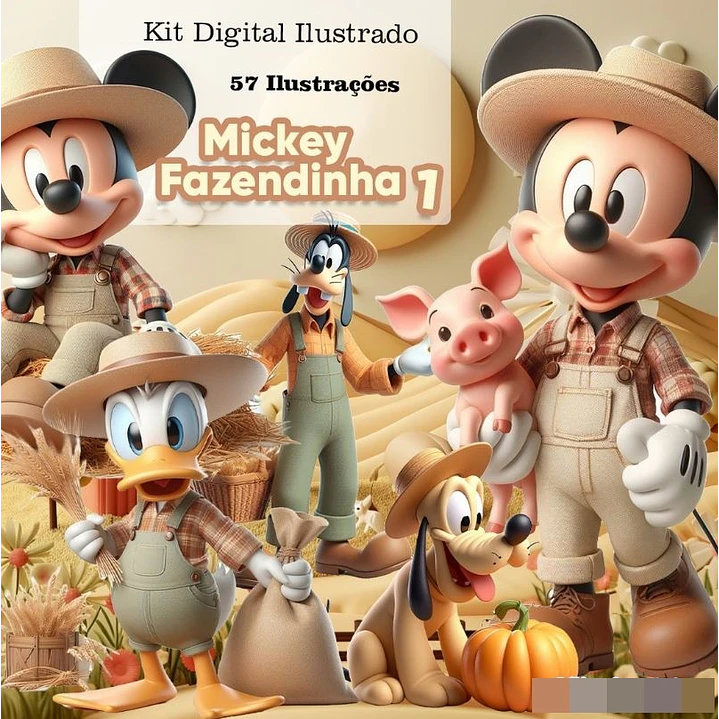 Kit Digital Mickey Fazendinha 3d Arquivo em Png  1