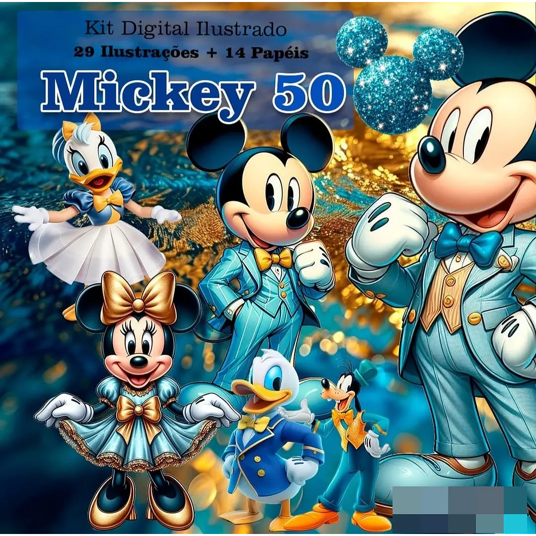 Kit Digital Mickey e Minnie 50 anos 3d Arquivo em Png 1