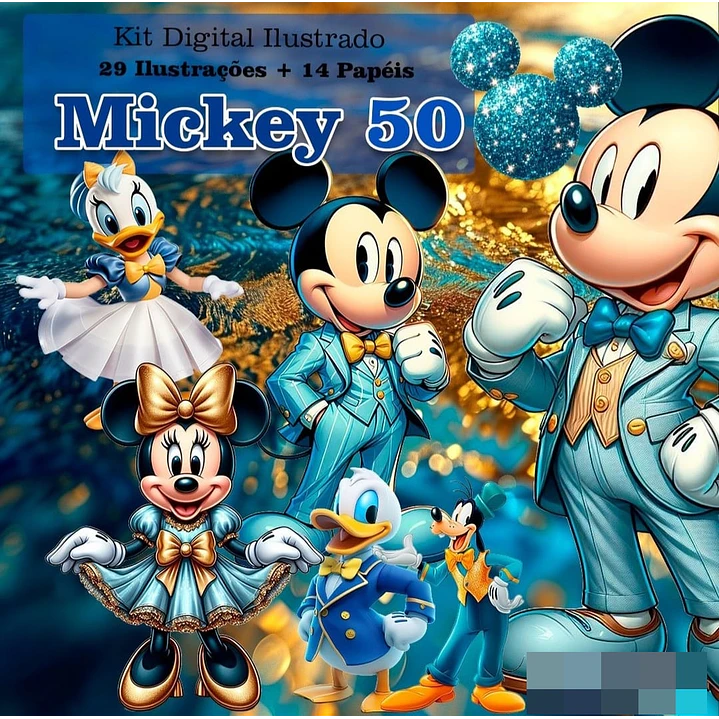 Kit Digital Mickey e Minnie 50 anos 3d Arquivo em Png 1
