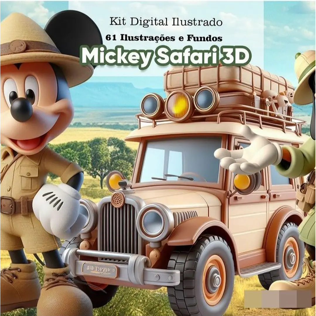 Kit Digital Mickey Safari 3d Arquivo em Png  1