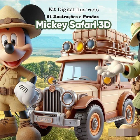 Kit Digital Mickey Safari 3d Arquivo em Png 