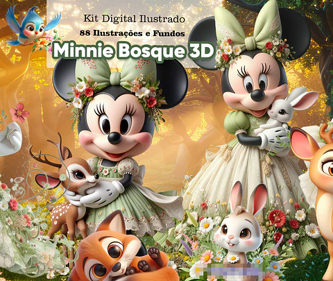 Kit Digital Minnie Disney Bosque Arquivo em Png 