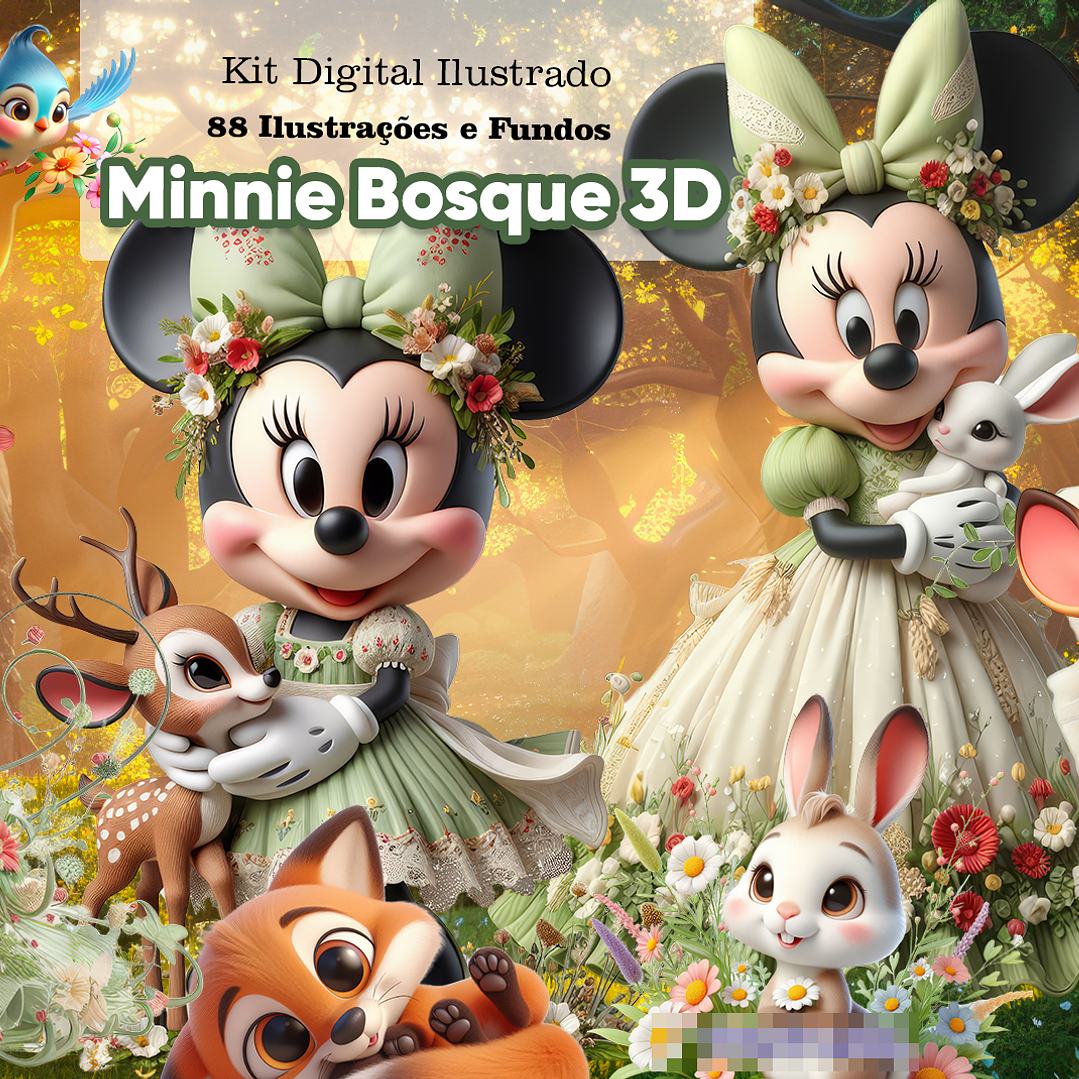 Kit Digital Minnie Disney Bosque Arquivo em Png  1