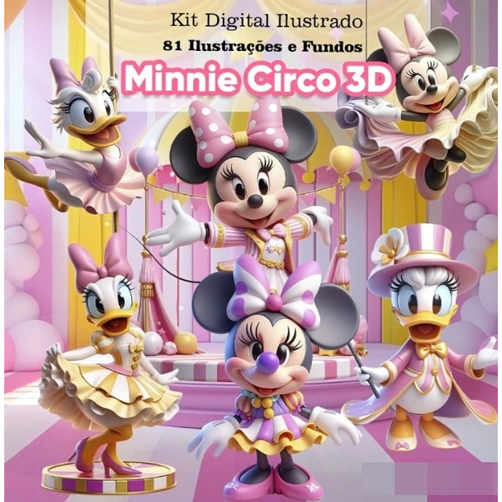 Kit Digital Minnie Disney Circo 3d Arquivo em Png   1