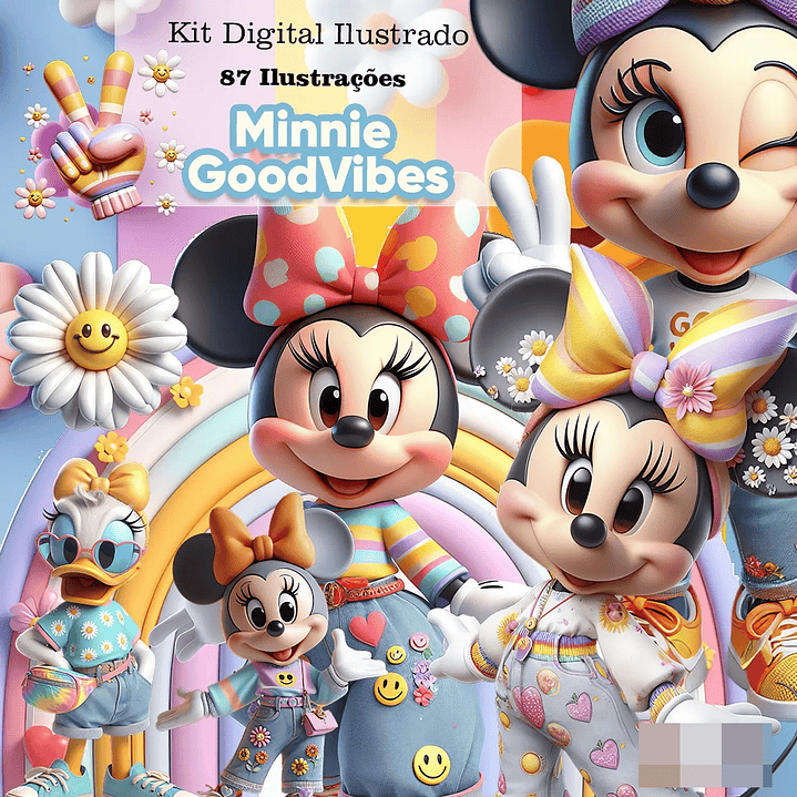 Kit Digital Minnie Disney Good Vibes Arquivo em Png   1
