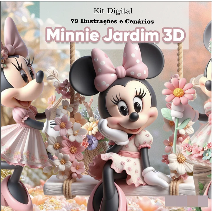 Kit Digital Minnie Disney Jardim 3d Arquivo em Png  1