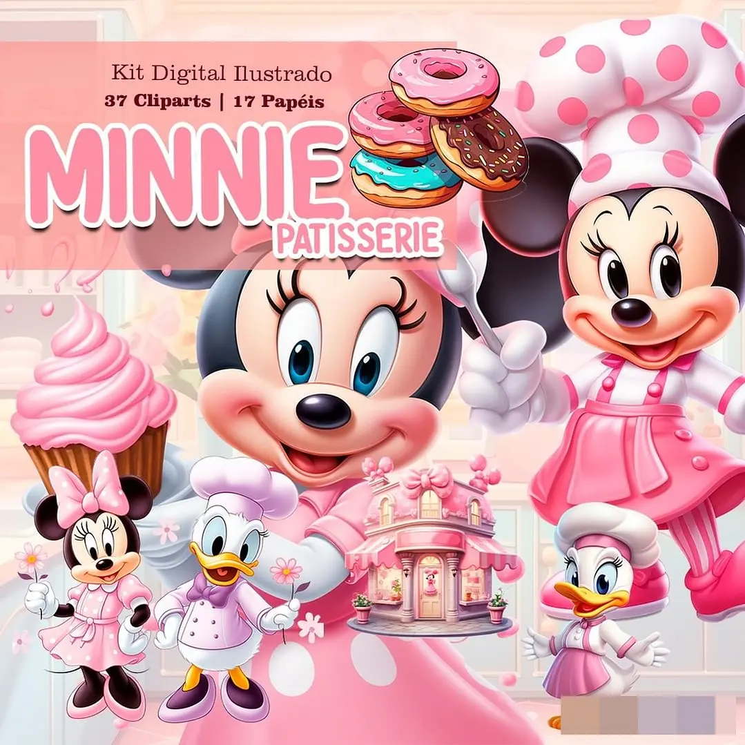 Kit Digital Minnie Disney Patisserie Arquivo em Png 1