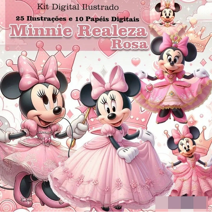 Kit Digital Minnie Disney Realeza Rosa Arquivo em Png  1