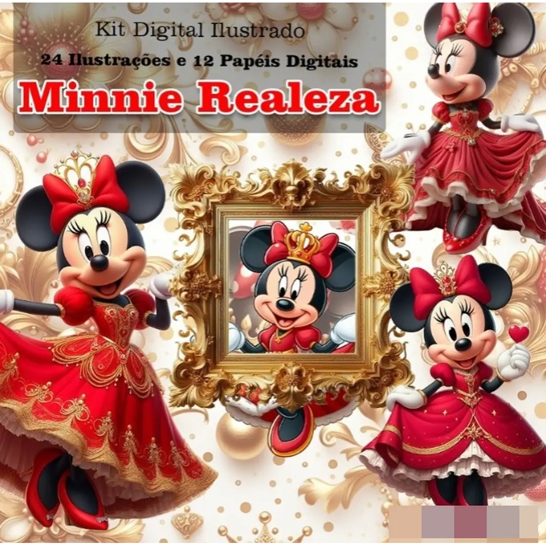 Kit Digital Minnie Disney Realeza Vermelha Red Arquivo em Png 1