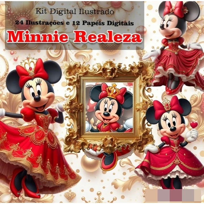 Kit Digital Minnie Disney Realeza Vermelha Red Arquivo em Png 1