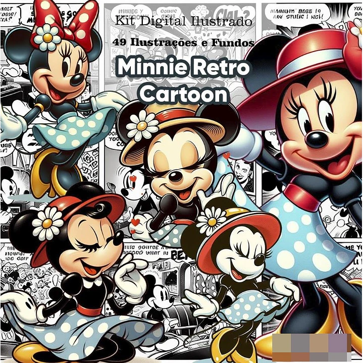 Kit Digital Minnie Disney Retro Cartoon Arquivo em Png  1
