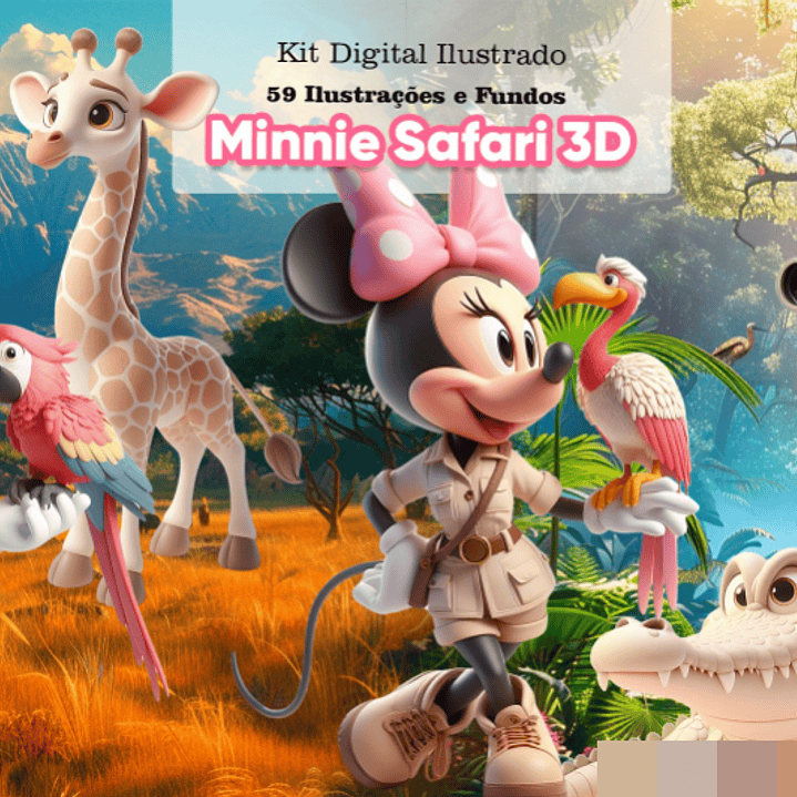 Kit Digital Minnie Disney Safari 3d Arquivo em Png   1