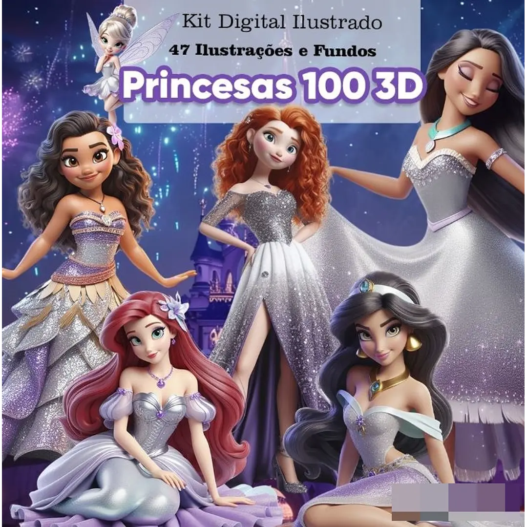 Kit Digital Princesas Disney 100 3d Arquivo em Png  1