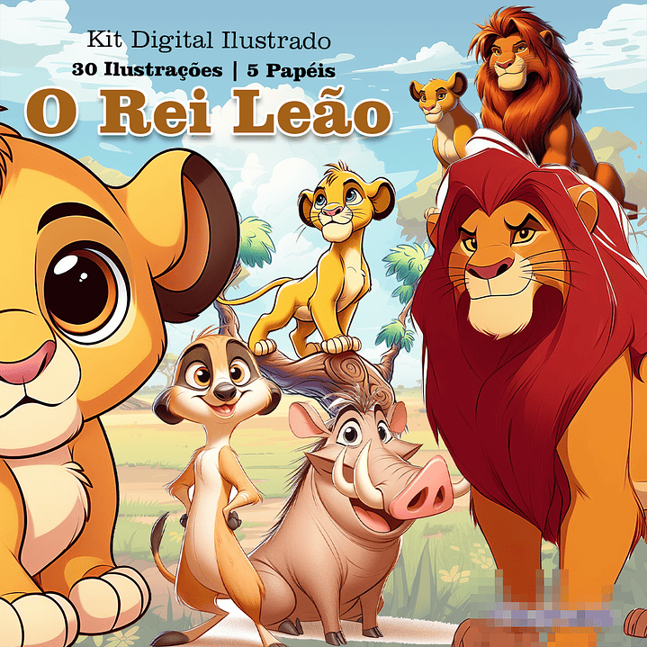 Kit Digital Rei Leão Cartoon Arquivo em Png 1