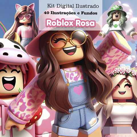 Kit Digital Roblox Rosa Menina Arquivo em Png