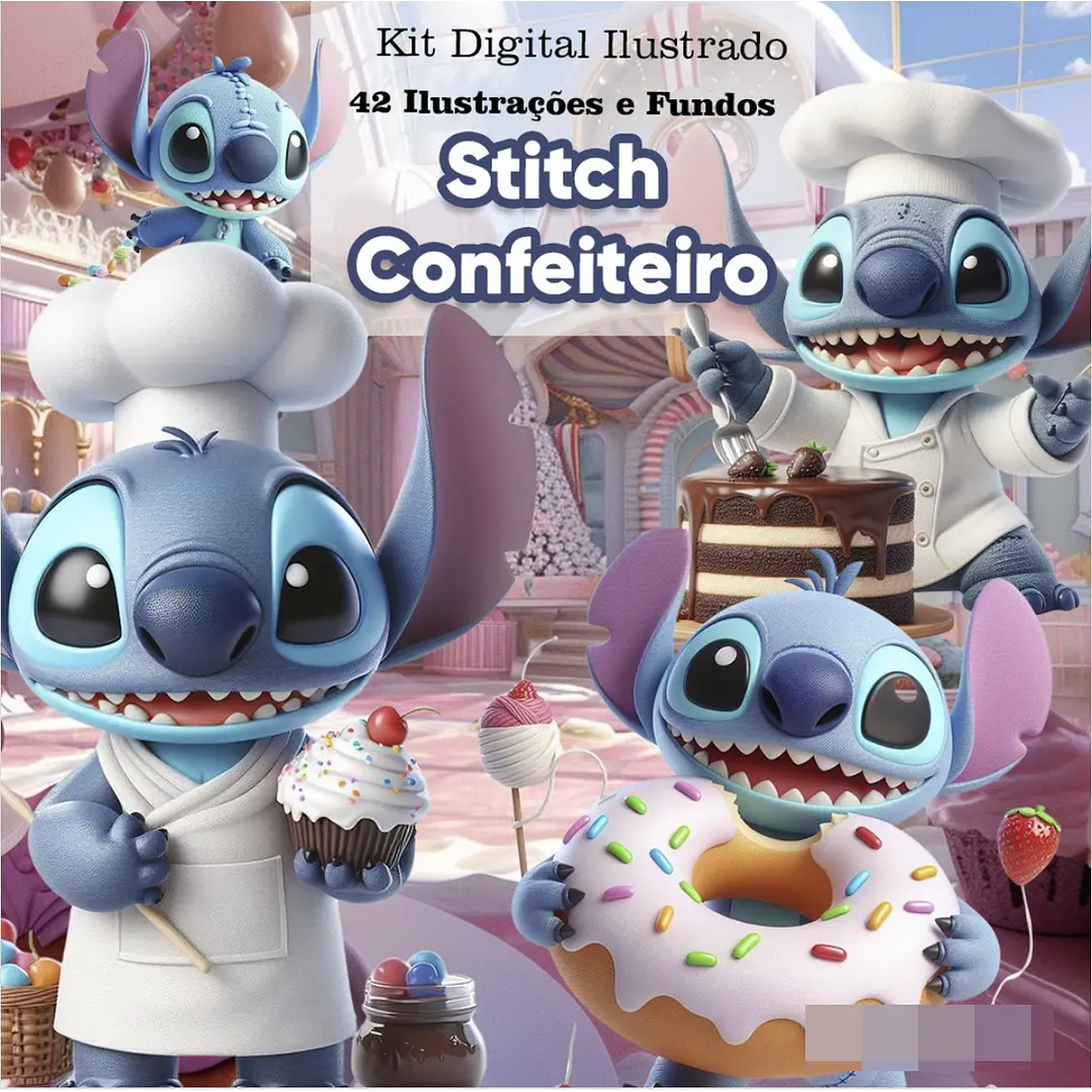 Kit Digital Stitch Confeiteiro 3d Arquivo em Png 1