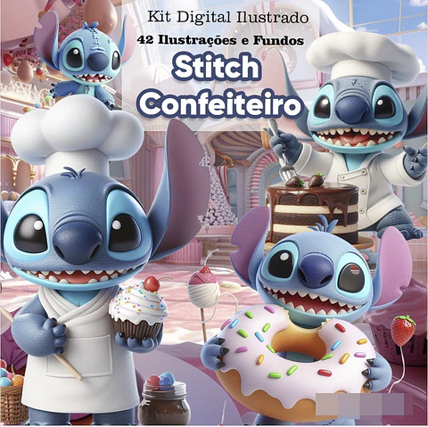 Kit Digital Stitch Confeiteiro 3d Arquivo em Png