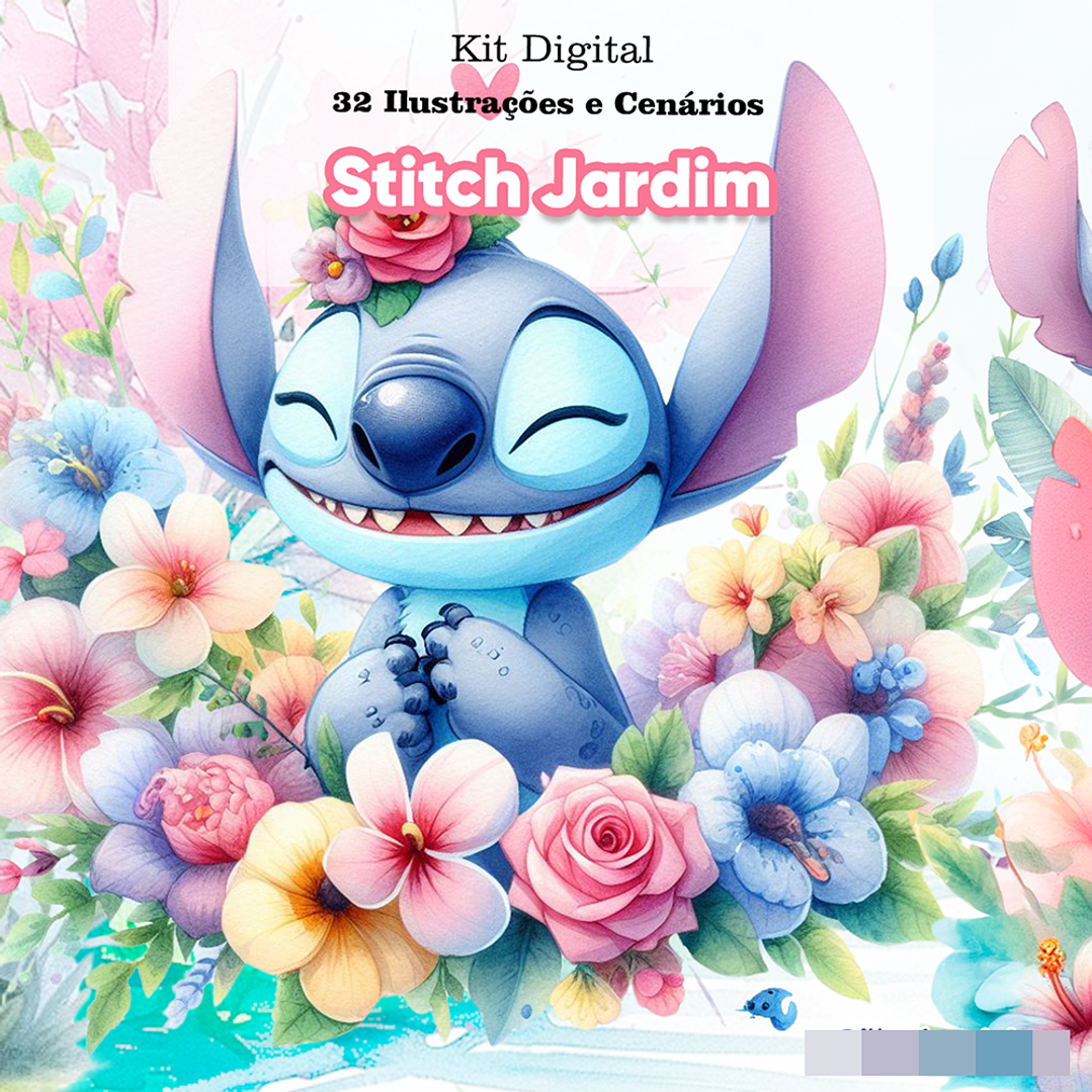 Kit Digital Stitch Jardim 3d Arquivo em Png 1