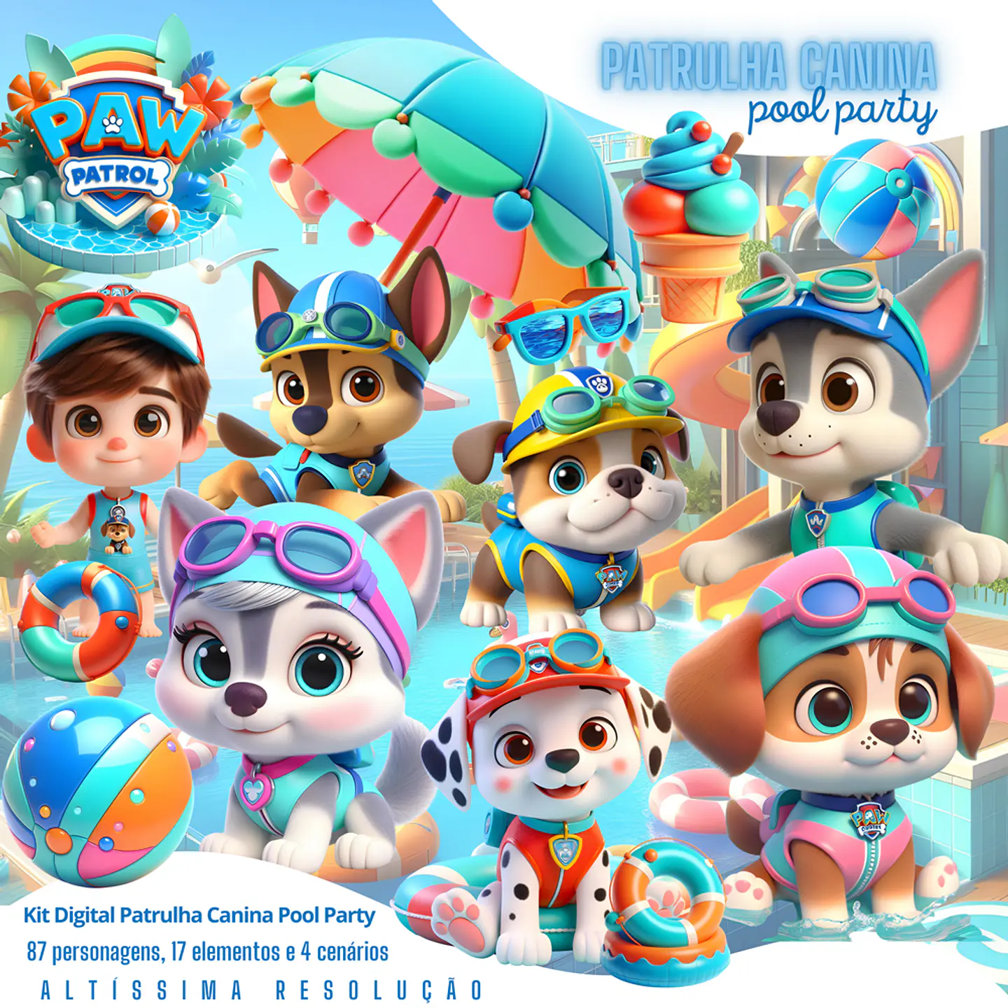 Kit Digital Patrulha Canina Pool Party em Png  1