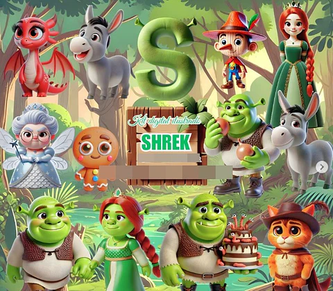 Kit Digital Sherek e Fiona em Png