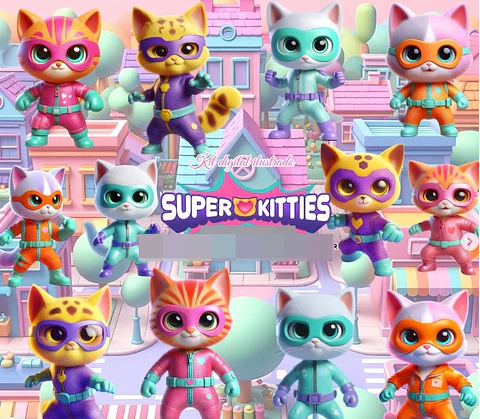 Kit Digital Super Kitties Gatos  em Png 