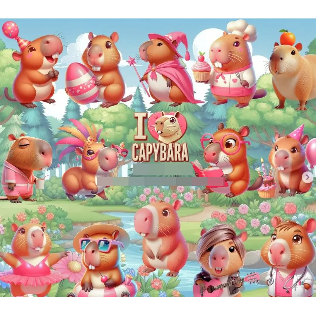 Kit Digital Capivara Rosa em Png 1