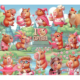 Kit Digital Capivara Rosa em Png