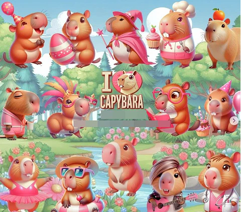 Kit Digital Capivara Rosa em Png