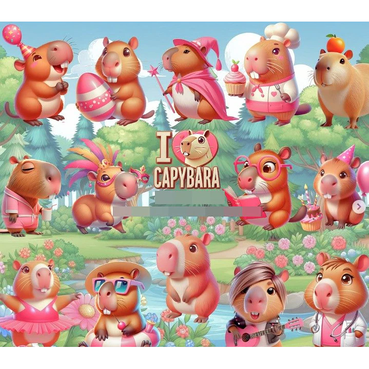 Kit Digital Capivara Rosa em Png 1
