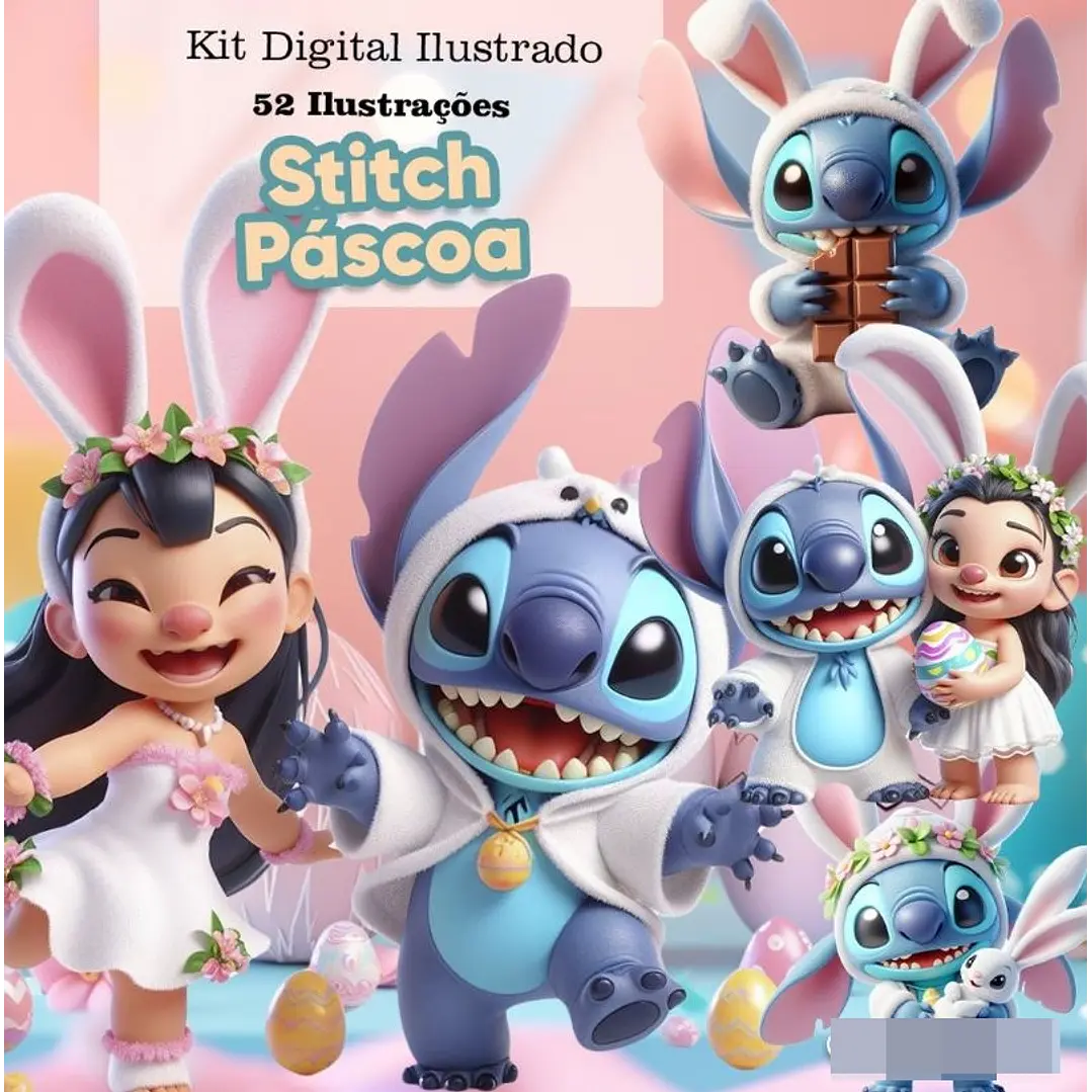 Kit Digital Stitch Pascoa 3d Arquivo em Png  1